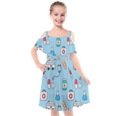 Medical-seamless-pattern Kids  Cut Out Shoulders Chiffon Dress by uniart180623