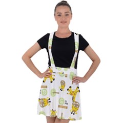 Vector-pattern-with-cute-giraffe-cartoon Velvet Suspender Skater Skirt by uniart180623