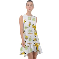 Vector-pattern-with-cute-giraffe-cartoon Frill Swing Dress by uniart180623