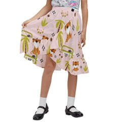 Cute-tiger-car-safari-seamless-pattern Kids  Ruffle Flared Wrap Midi Skirt by uniart180623