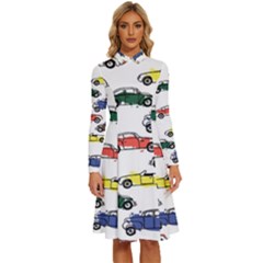 Cars-pattern Long Sleeve Shirt Collar A-line Dress by uniart180623