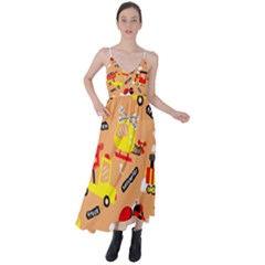 Seamless-pattern-cartoon-with-transportation-vehicles Tie Back Maxi Dress by uniart180623