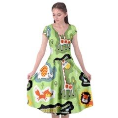 Seamless-pattern-with-wildlife-animals-cartoon Cap Sleeve Wrap Front Dress by uniart180623