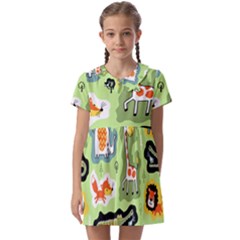 Seamless-pattern-with-wildlife-animals-cartoon Kids  Asymmetric Collar Dress by uniart180623