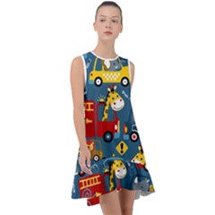 Seamless-pattern-vehicles-cartoon-with-funny-drivers Frill Swing Dress by uniart180623