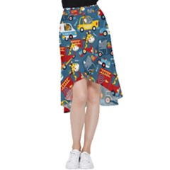 Seamless-pattern-vehicles-cartoon-with-funny-drivers Frill Hi Low Chiffon Skirt by uniart180623