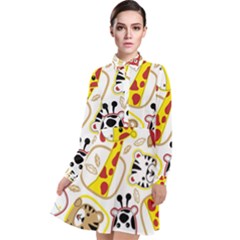 Vector-seamless-pattern-nice-animals-cartoon Long Sleeve Chiffon Shirt Dress by uniart180623