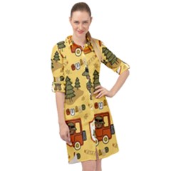 Seamless-pattern-funny-ranger-cartoon Long Sleeve Mini Shirt Dress by uniart180623