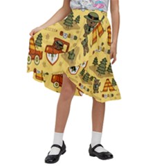 Seamless-pattern-funny-ranger-cartoon Kids  Ruffle Flared Wrap Midi Skirt by uniart180623