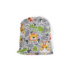 Seamless-pattern-with-wildlife-cartoon Drawstring Pouch (medium) by uniart180623