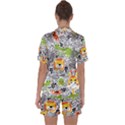 Seamless-pattern-with-wildlife-cartoon Satin Short Sleeve Pajamas Set View2