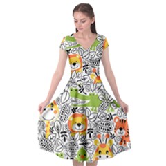 Seamless-pattern-with-wildlife-cartoon Cap Sleeve Wrap Front Dress by uniart180623