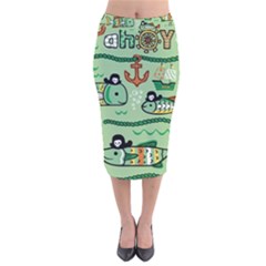 Seamless-pattern-fishes-pirates-cartoon Velvet Midi Pencil Skirt by uniart180623