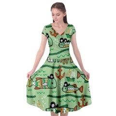 Seamless-pattern-fishes-pirates-cartoon Cap Sleeve Wrap Front Dress by uniart180623