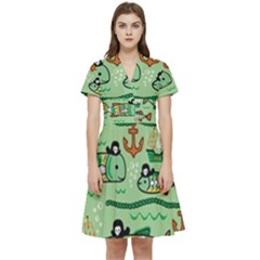 Seamless-pattern-fishes-pirates-cartoon Short Sleeve Waist Detail Dress by uniart180623