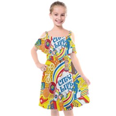 Colorful-city-life-horizontal-seamless-pattern-urban-city Kids  Cut Out Shoulders Chiffon Dress by uniart180623