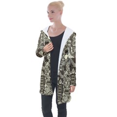 Four-hand-drawn-city-patterns Longline Hooded Cardigan by uniart180623