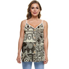 Four-hand-drawn-city-patterns Casual Spaghetti Strap Chiffon Top by uniart180623