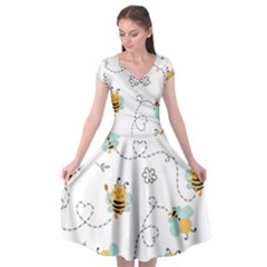 Bee Art Pattern Design Wallpaper Background Print Cap Sleeve Wrap Front Dress by uniart180623