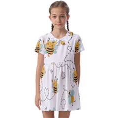 Bee Art Pattern Design Wallpaper Background Print Kids  Asymmetric Collar Dress by uniart180623