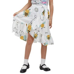 Bee Art Pattern Design Wallpaper Background Print Kids  Ruffle Flared Wrap Midi Skirt by uniart180623