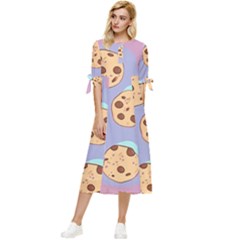 Cookies Chocolate Chips Chocolate Cookies Sweets Bow Sleeve Chiffon Midi Dress by uniart180623