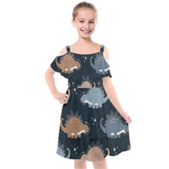 Dino Art Pattern Design Wallpaper Background Kids  Cut Out Shoulders Chiffon Dress by uniart180623