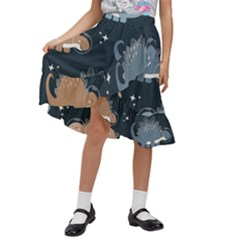 Dino Art Pattern Design Wallpaper Background Kids  Ruffle Flared Wrap Midi Skirt by uniart180623