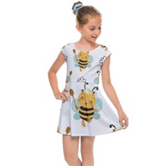 Art Bee Pattern Design Wallpaper Background Kids  Cap Sleeve Dress by uniart180623