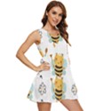 Art Bee Pattern Design Wallpaper Background Tiered Sleeveless Mini Dress View2