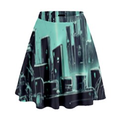 Buildings City Urban Destruction Background High Waist Skirt by uniart180623