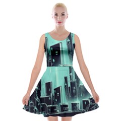 Buildings City Urban Destruction Background Velvet Skater Dress by uniart180623