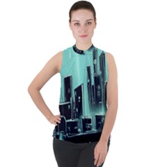 Buildings City Urban Destruction Background Mock Neck Chiffon Sleeveless Top by uniart180623