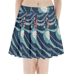 Waves Flowers Pattern Water Floral Minimalist Pleated Mini Skirt by uniart180623