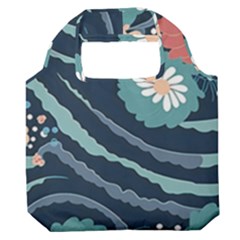 Waves Flowers Pattern Water Floral Minimalist Premium Foldable Grocery Recycle Bag by uniart180623