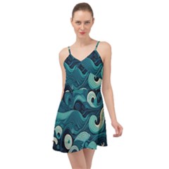 Waves Ocean Sea Abstract Whimsical Abstract Art Summer Time Chiffon Dress by uniart180623