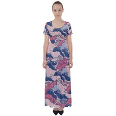 Waves Ocean Sea Water Pattern Rough Seas High Waist Short Sleeve Maxi Dress by uniart180623