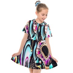 Garden Flower Nature Digital Art Abstract Kids  Short Sleeve Shirt Dress by uniart180623