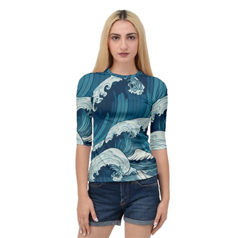 Waves Ocean Sea Pattern Water Tsunami Rough Seas Quarter Sleeve Raglan Tee by uniart180623