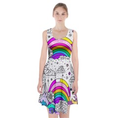 Rainbow Fun Cute Minimal Doodle Drawing Art Racerback Midi Dress by uniart180623