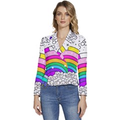 Rainbow Fun Cute Minimal Doodle Drawing Art Women s Long Sleeve Revers Collar Cropped Jacket by uniart180623