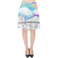 Rainbow Fun Cute Minimal Doodle Drawing Arts Velvet High Waist Skirt by uniart180623