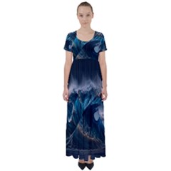 Tsunami Waves Ocean Sea Water Rough Seas High Waist Short Sleeve Maxi Dress by uniart180623