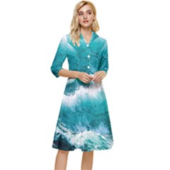 Waves Ocean Sea Tsunami Nautical Blue Sea Classy Knee Length Dress by uniart180623