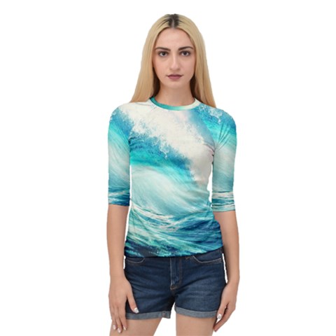 Tsunami Waves Ocean Sea Nautical Nature Water Nature Quarter Sleeve Raglan Tee by uniart180623