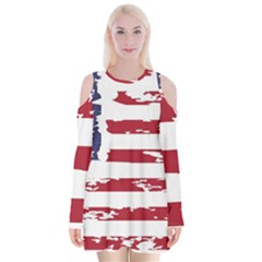 Flag Usa Unite Stated America Velvet Long Sleeve Shoulder Cutout Dress by uniart180623