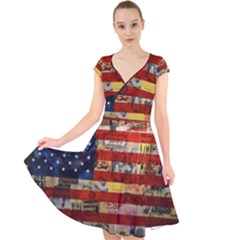 Usa Flag United States Cap Sleeve Front Wrap Midi Dress by uniart180623