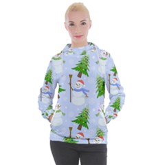 New Year Christmas Snowman Pattern, Women s Hooded Pullover by uniart180623