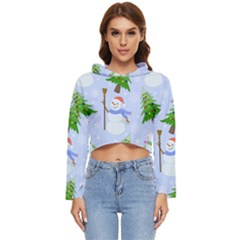 New Year Christmas Snowman Pattern, Women s Lightweight Cropped Hoodie by uniart180623