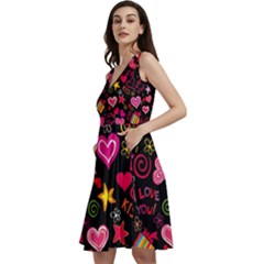 Multicolored Love Hearts Kiss Romantic Pattern Sleeveless V-neck Skater Dress With Pockets by uniart180623